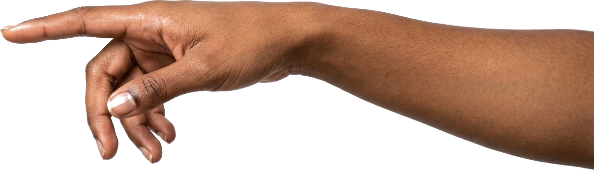 A person's hand reaching toward the AI